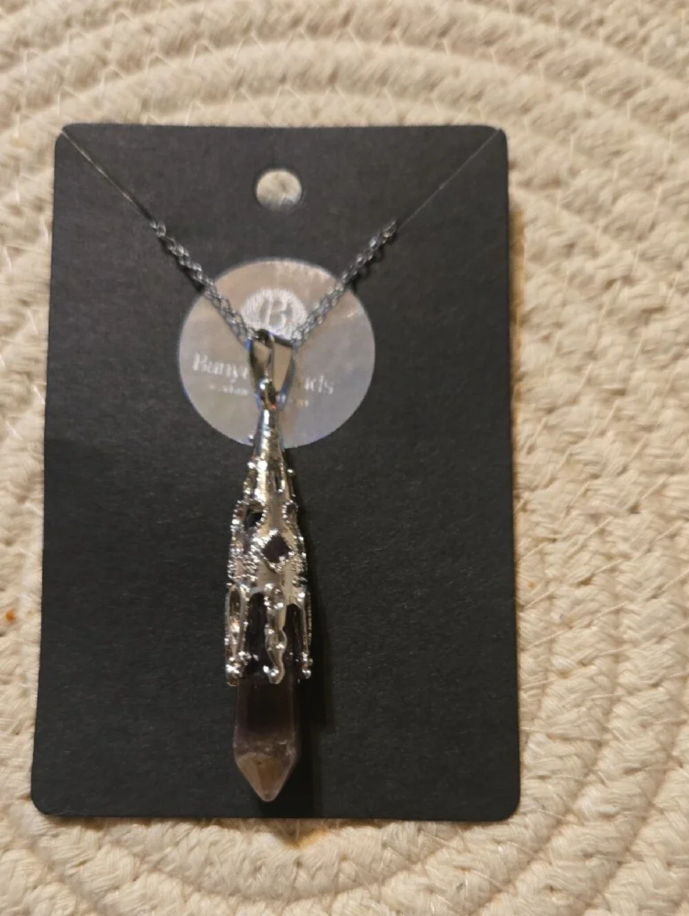 Silver-Tone Amethyst Point Pendant Necklace - Purple Crystal Accent